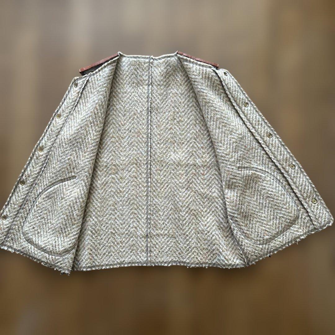 キャピタル ウール グレー ベスト ポケット口、レザー