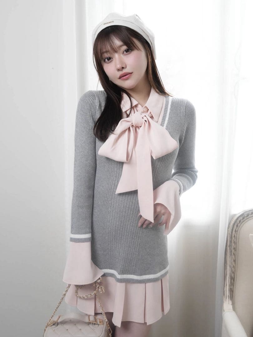 リップサービス シャツドッキングプリーツワンピース ピンク