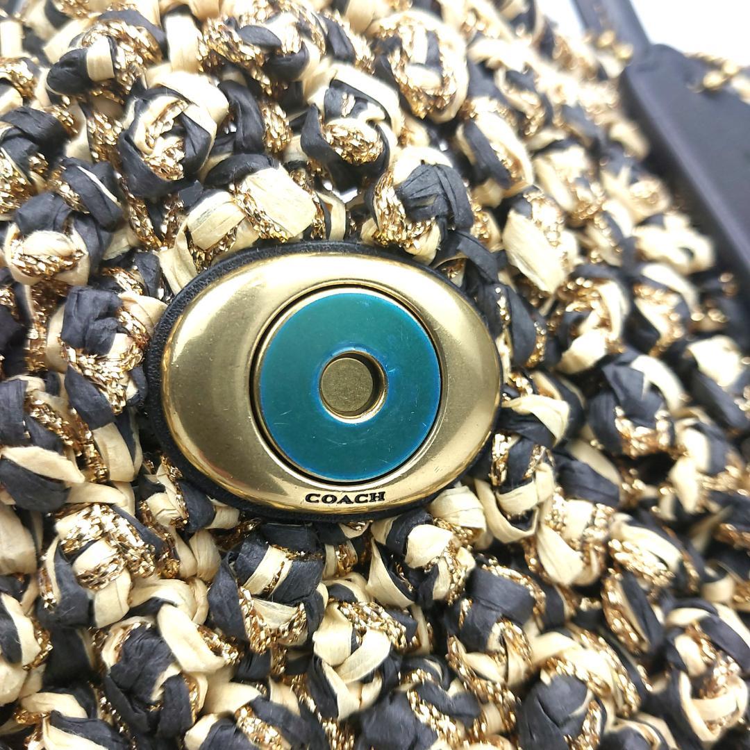 COACH コーチ トートバッグ ストロー かごバッグ スムースレザー ポーチ付