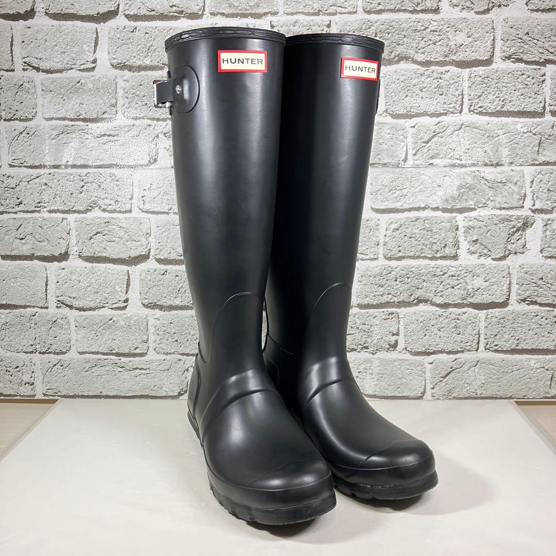 【試着程度】HUNTER レインブーツ 黒 ロング ラバー レディース UK6