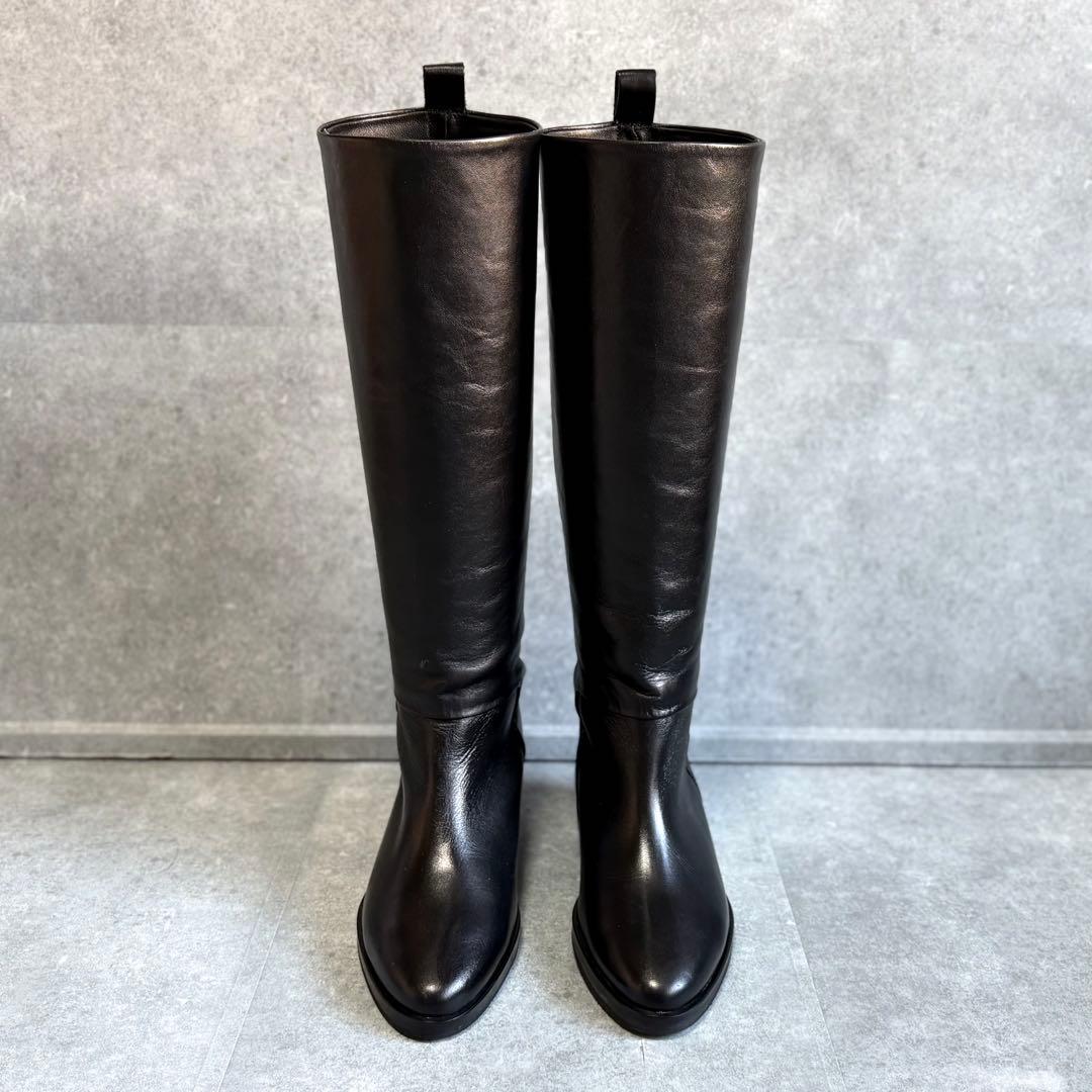 【未使用品】REMME レメ ワイドシャフト レザー ロングブーツ 23cm 黒