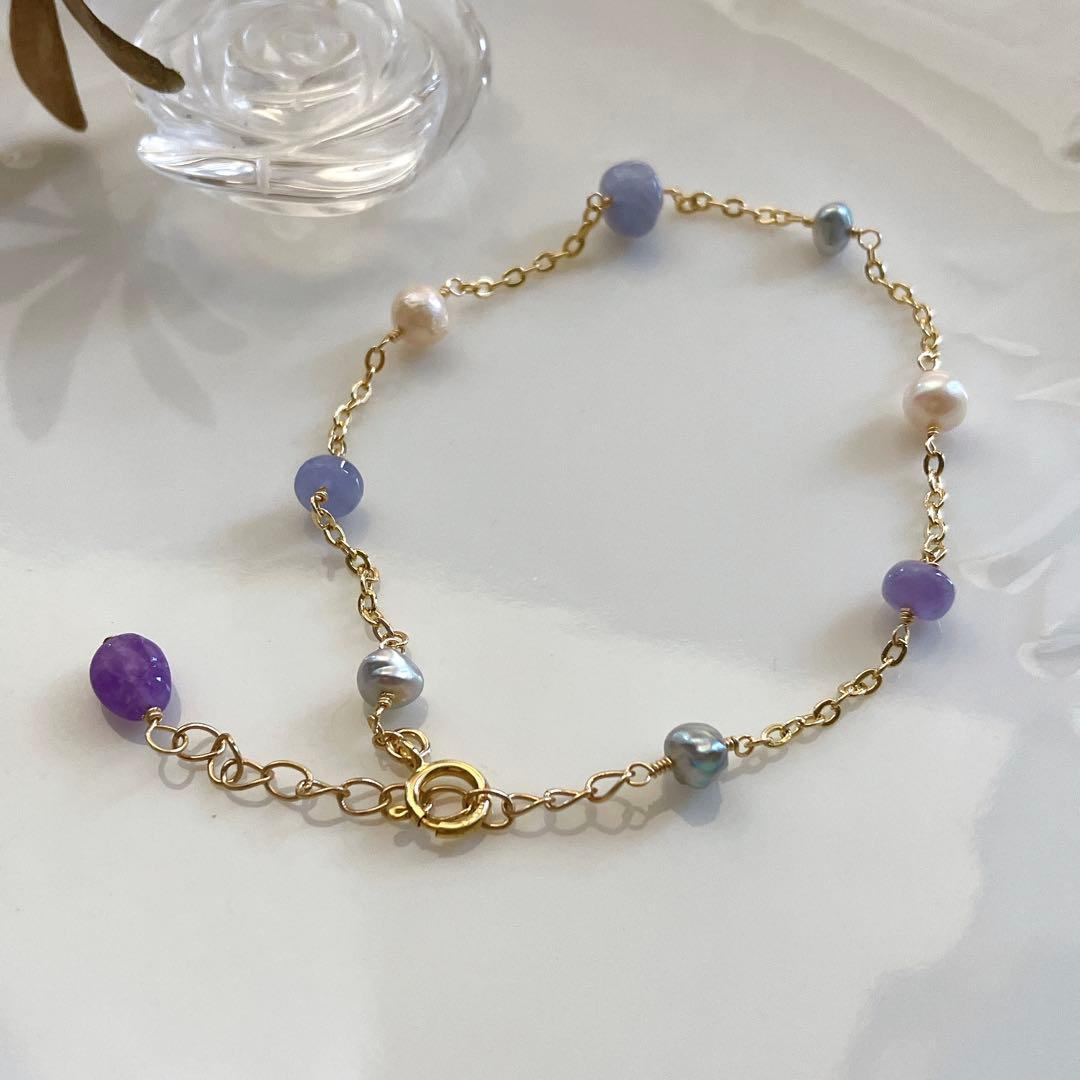 hedgehog◆ハックマナイト×あこや真珠ブレスレット✧14kgf