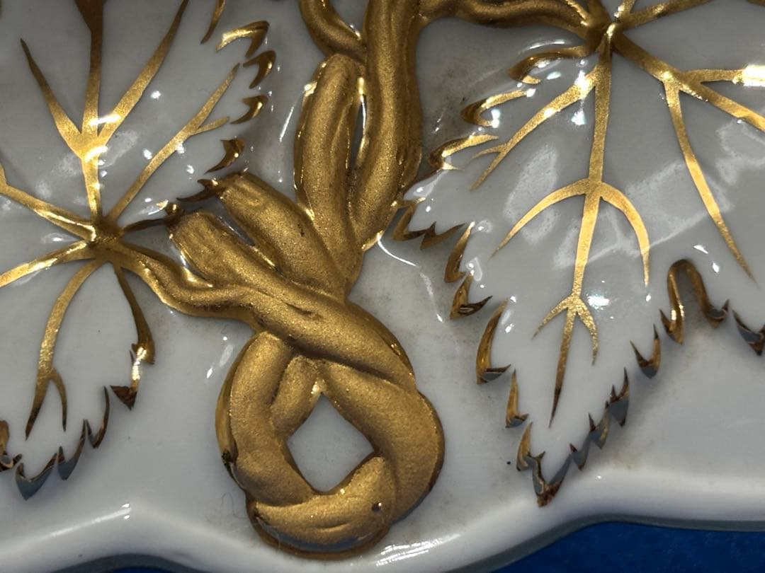 マイセン　グランツゴールドレリーフ皿　ピンクローズ　一級品　アンティーク　希少品