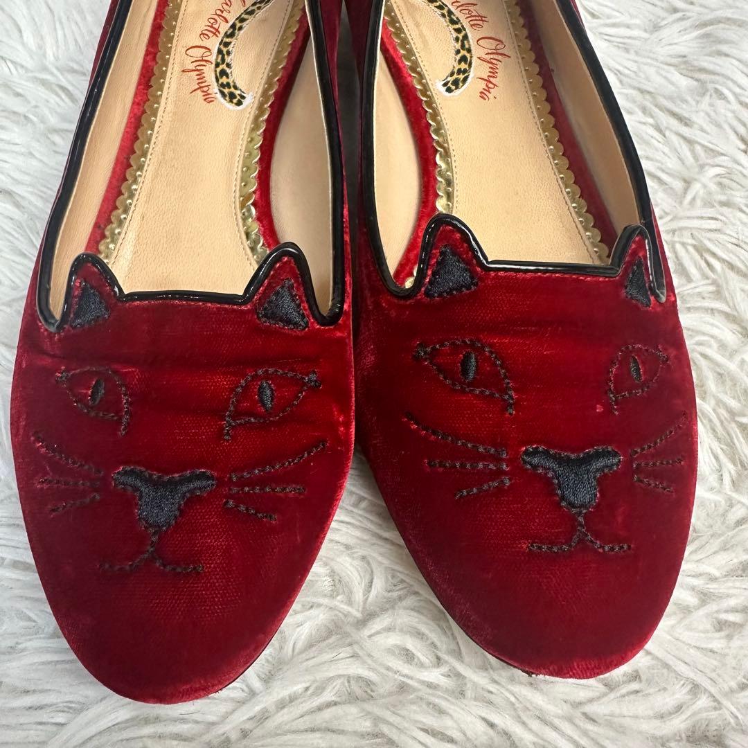 美品 シャーロットオリンピア フラットシューズ レッド ネコ