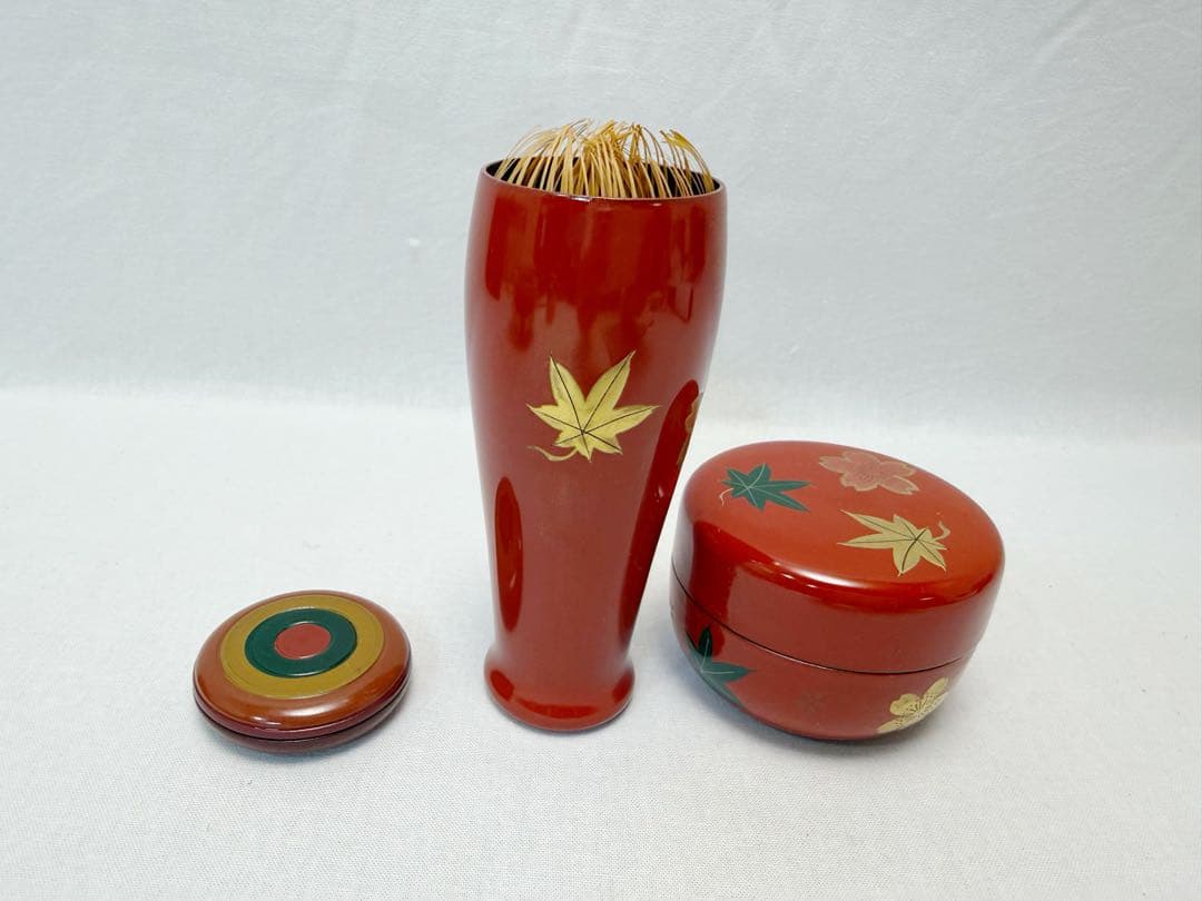 茶道具 桑 茶箱九点セット 茶碗 棗 茶筅 振出 巾筒 等