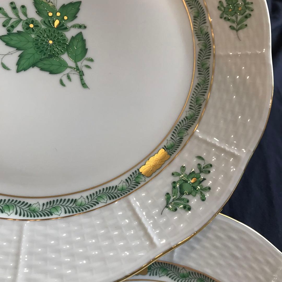 【未使用品】26cm ヘレンド アポニーグリーン プレート 2枚組 箱付き