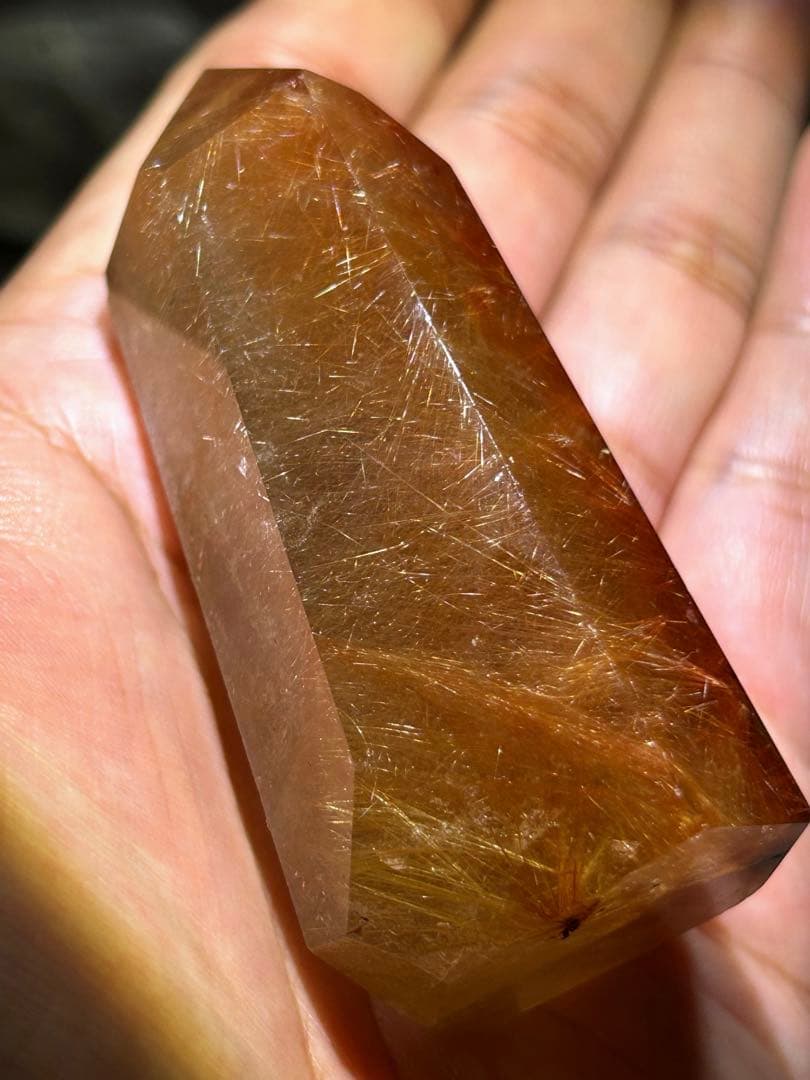 ☆最高品質！帝王秘宝！超希少！オレンジ　ゴールド　ルチル　原石　六角柱