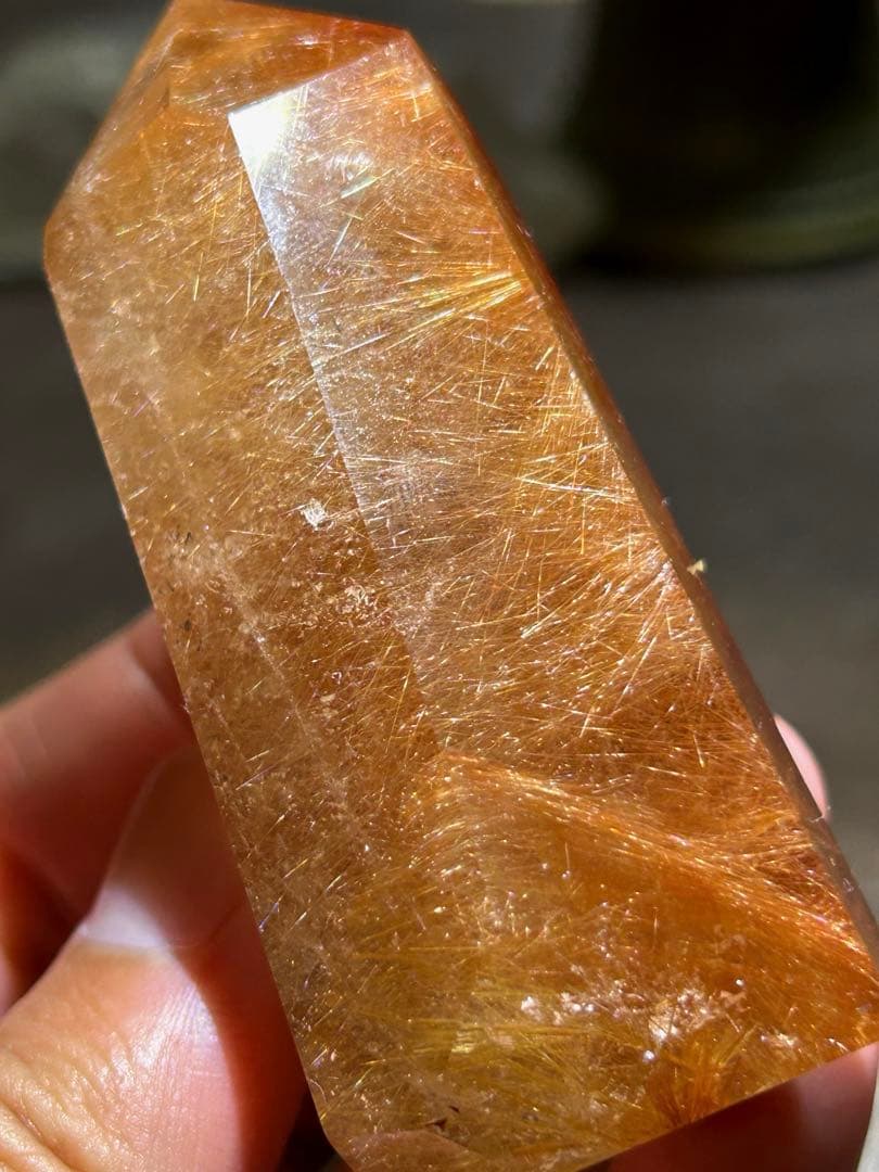☆最高品質！帝王秘宝！超希少！オレンジ　ゴールド　ルチル　原石　六角柱