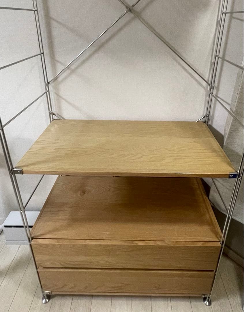 無印良品MUJIステンレスユニットシェルフ　オーク材　2段引き出し付き　完成品