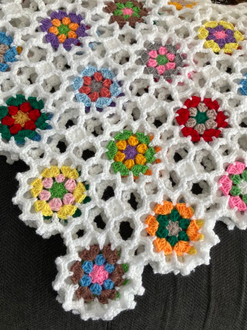 ソファーカバー　ベットカバー　大判ブランケット　マルチカバー　手編み　ハンドメイ