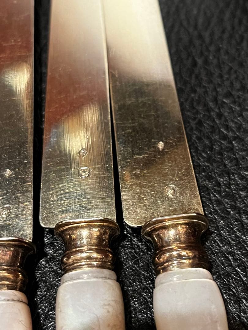 フランス銀器　白蝶貝　ハンドル　純銀950 ヴェルメイユ製　デザートナイフ