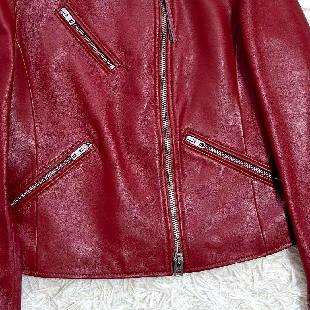 COACH シングルライダース レザージャケット 羊革 ラムレザー レッド系
