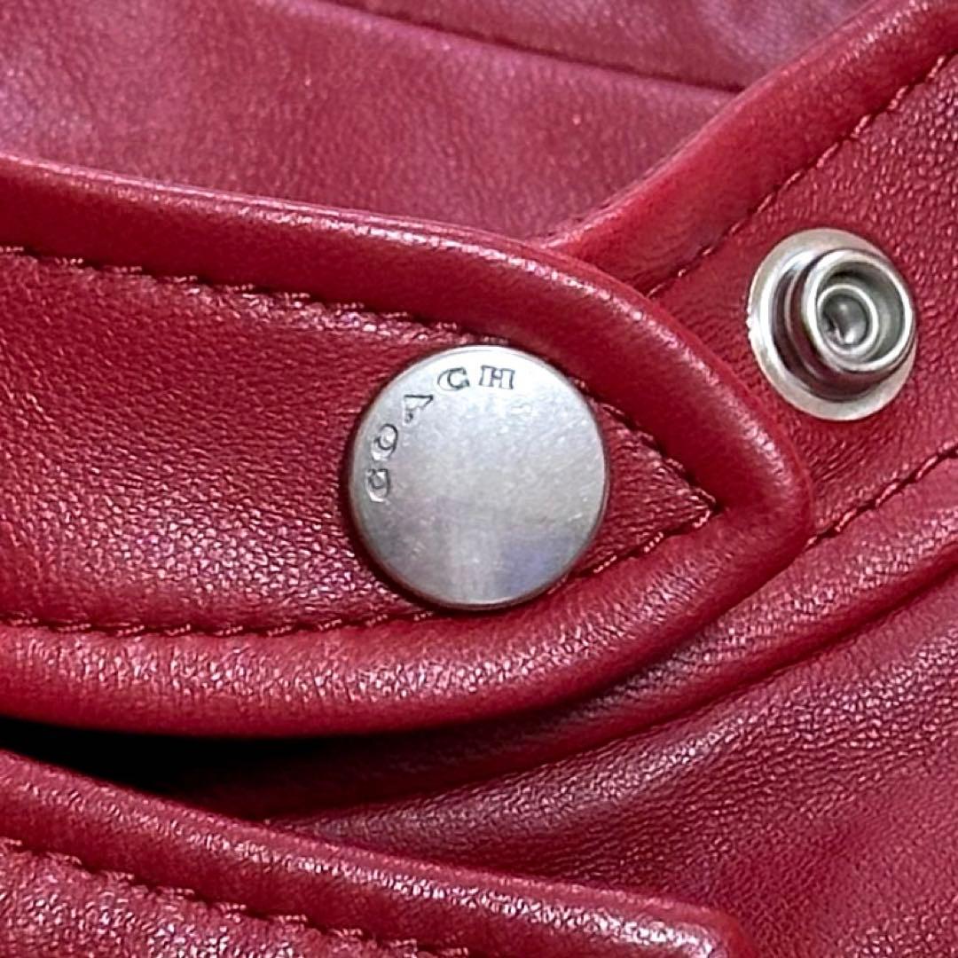 COACH シングルライダース レザージャケット 羊革 ラムレザー レッド系