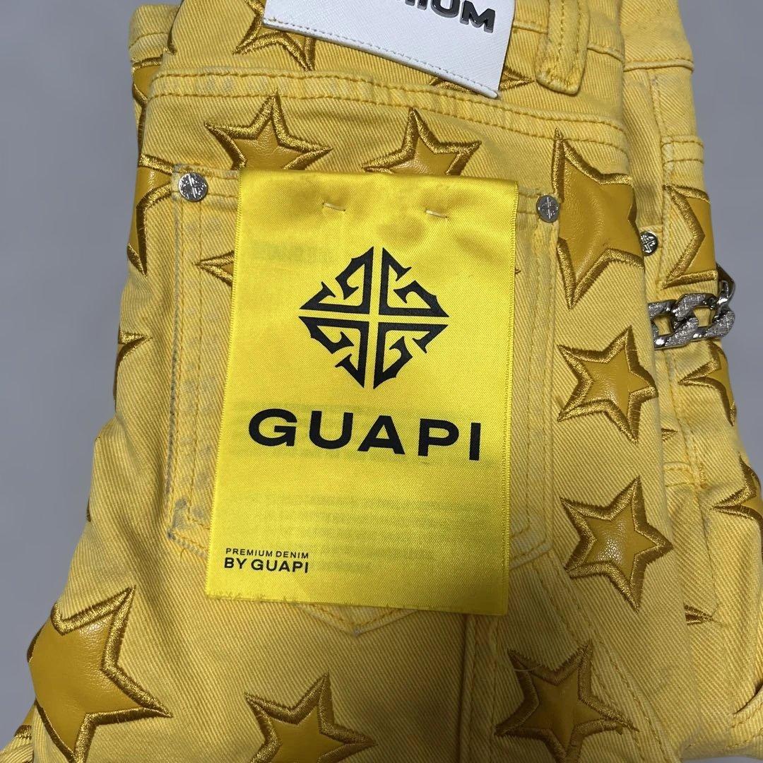 GUAPI イエロー 星柄刺繍 デニムパンツ