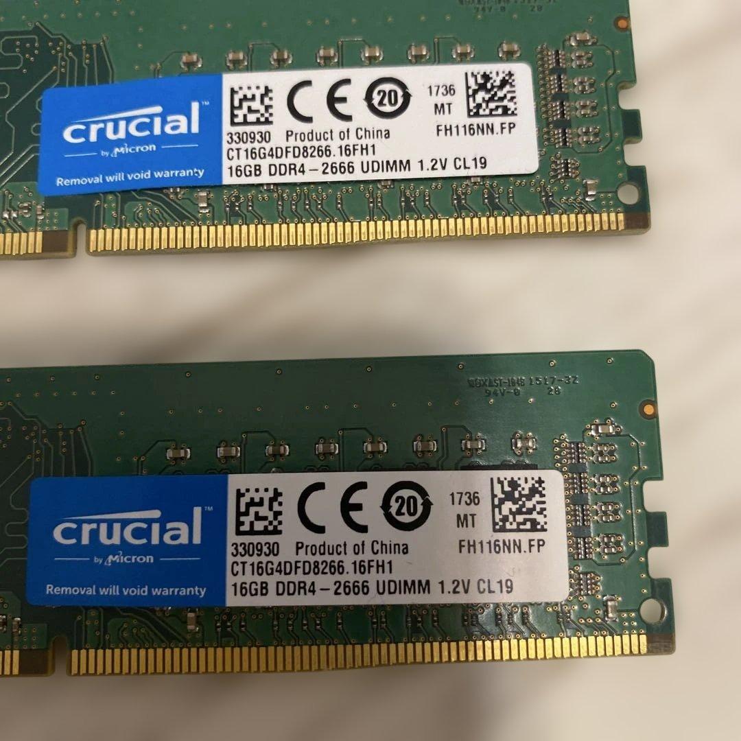 Crucial 16GB DDR4 2666MHz UDIMM メモリ2枚
