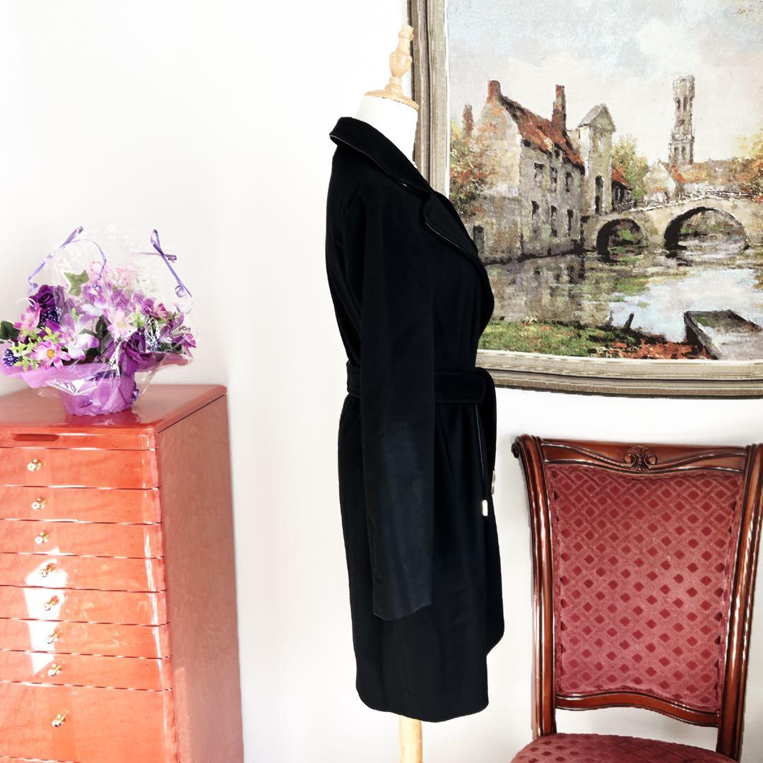 良品　GUCCI グッチ　女優襟　ラップ　コート レザートリミング ベルト付