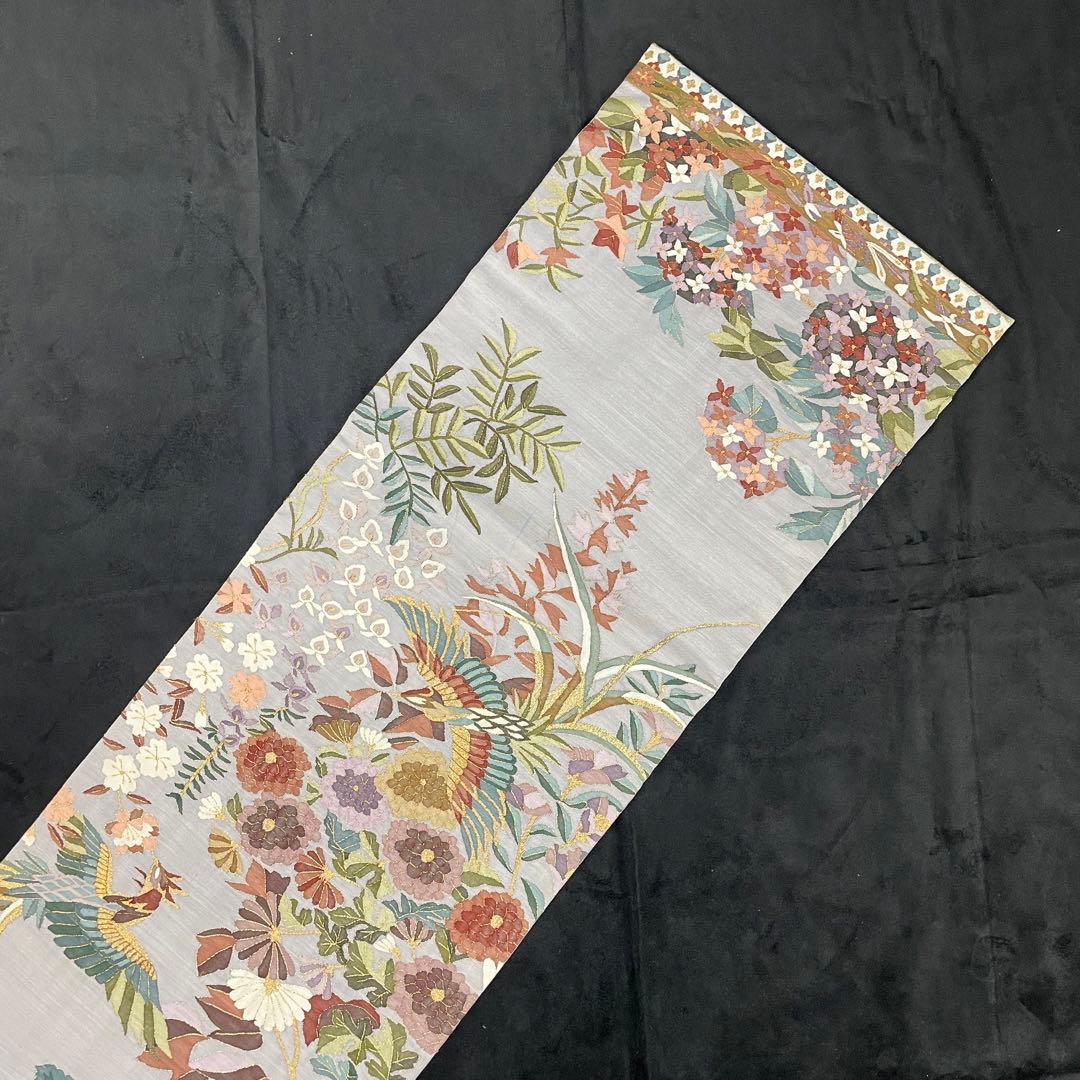 正絹　柳瀬聖仙　本瓜綴　明綴れ 花鳥紋 模様織出し　袋帯未使用美品　FF5-10