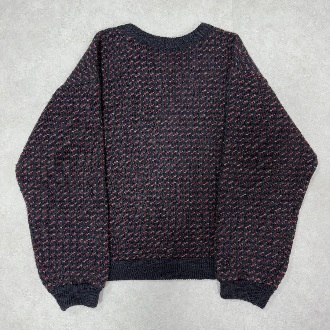 古着 エルエルビーン ノルウェー製 バーズアイニット セーター ネイビー レッド