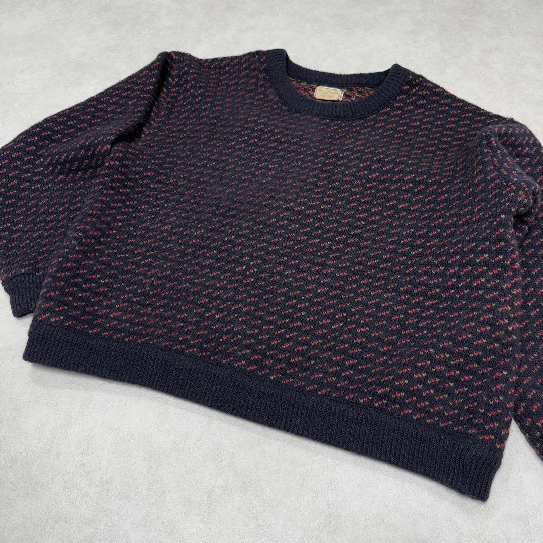 古着 エルエルビーン ノルウェー製 バーズアイニット セーター ネイビー レッド