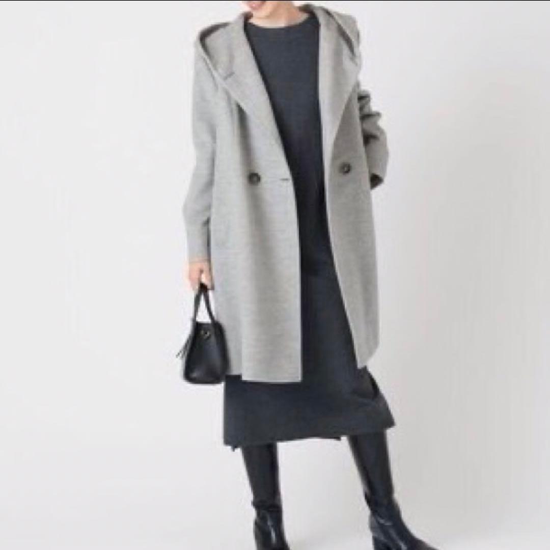 23区 ロングコート 44 フーデッドコート ライトグレー DMW