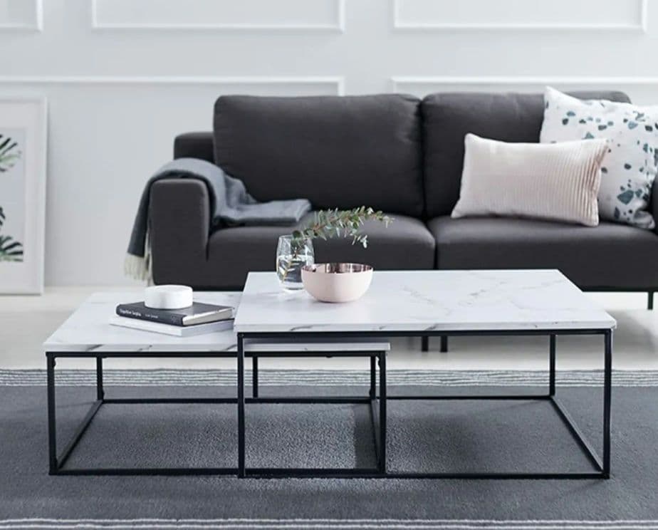 【週末特価】LOWYA リビングテーブル ネストテーブル 大理石柄 Mサイズ