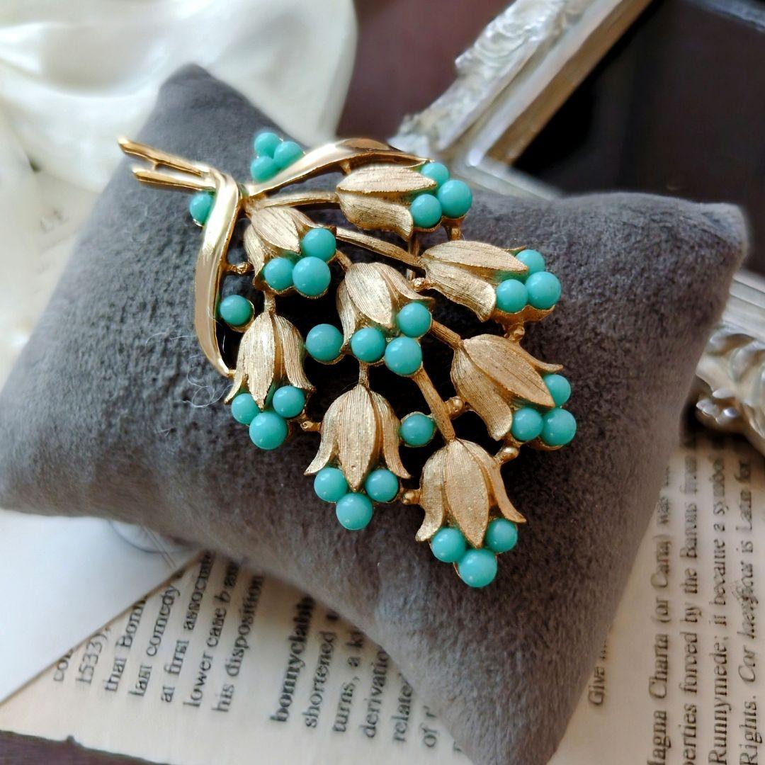 Trifari クラウン トリファリ ターコイズ クラッチブーケ ブローチ