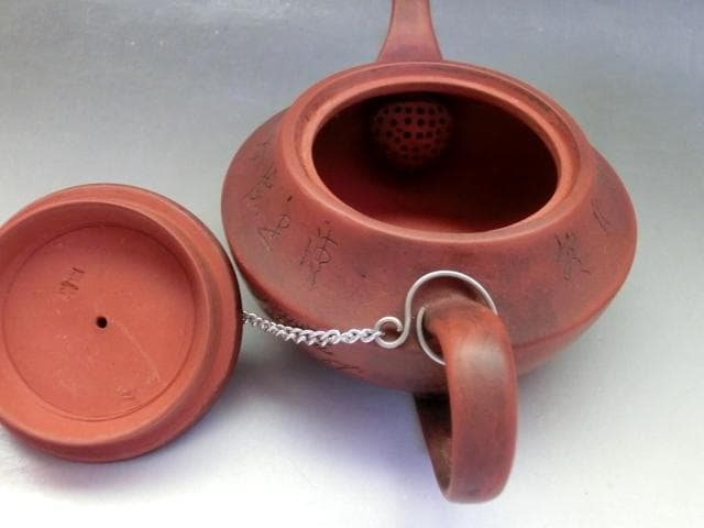 急須■中国 蓮子果実細工 漢文彫り 朱泥 後手茶瓶 壷迷偉 古玩 唐物 骨董■
