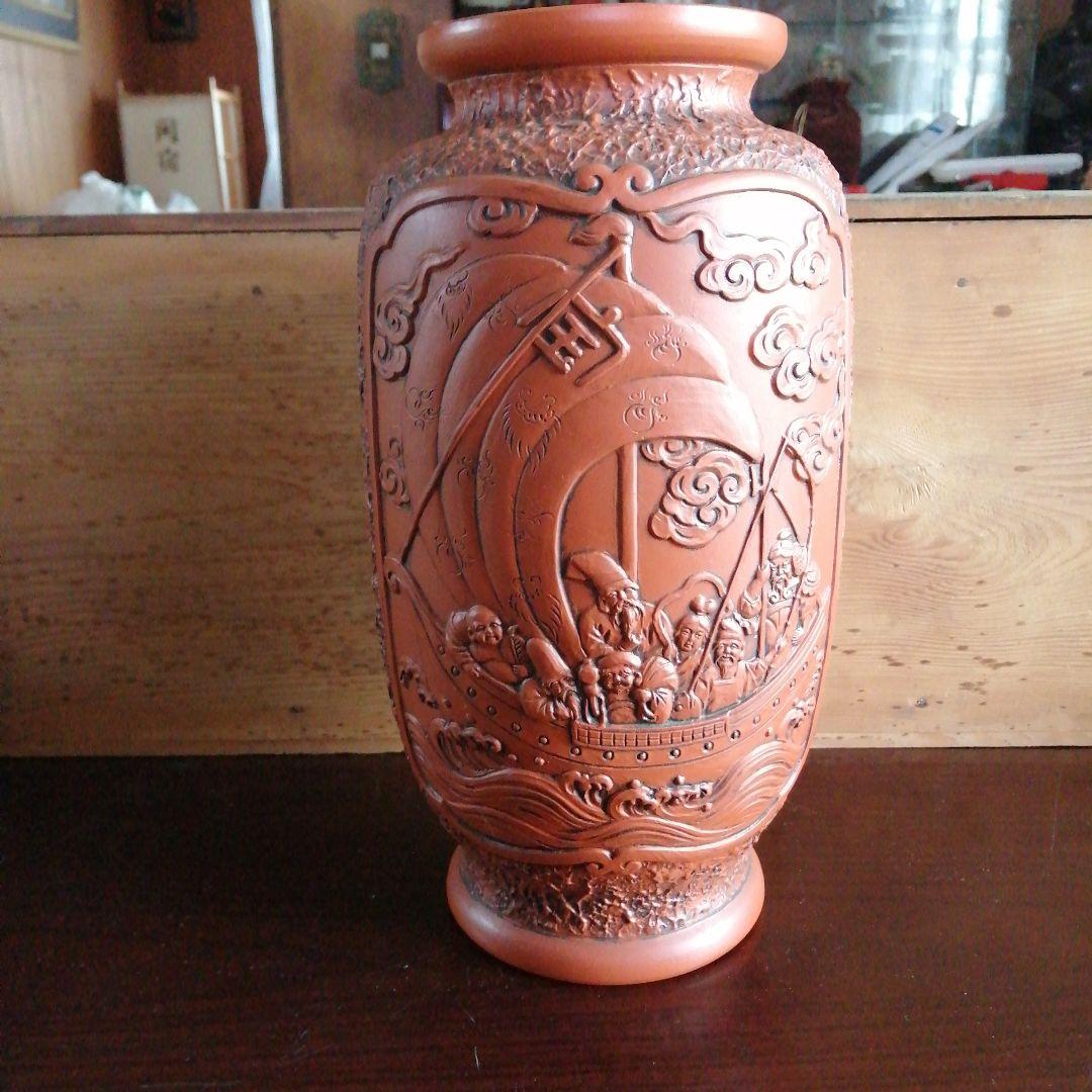 常滑焼　一仙　朱泥花瓶　31cm