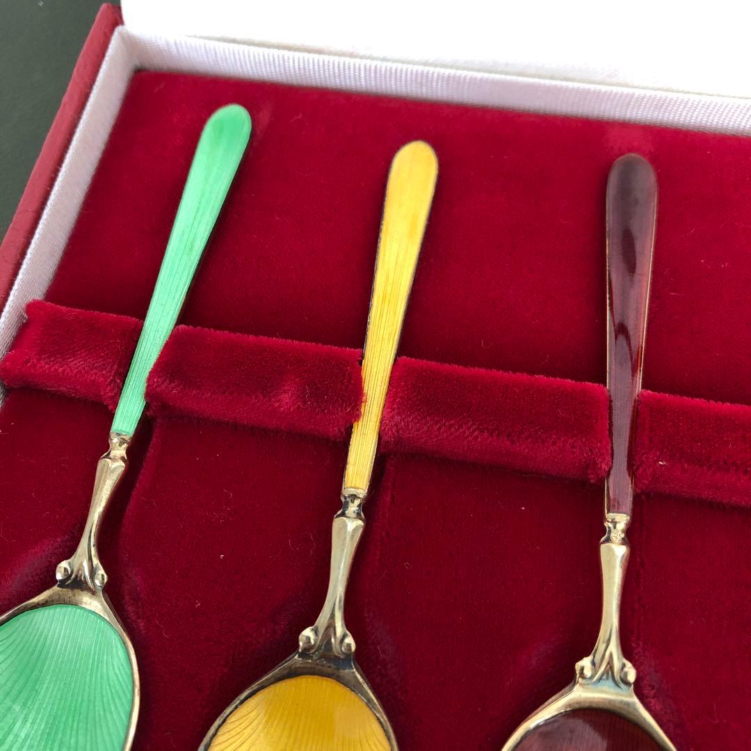 ヴィンテージ　S.J.Rose & Son 純銀製　スプーン6本　七宝　シルバー