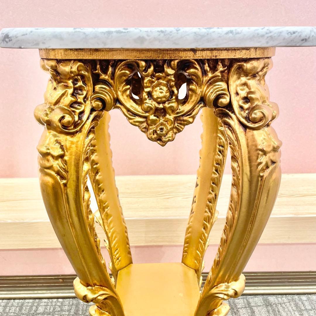 【値下げOK】アンティーク調大理石フラワースタンド／コンソールテーブル ゴールド