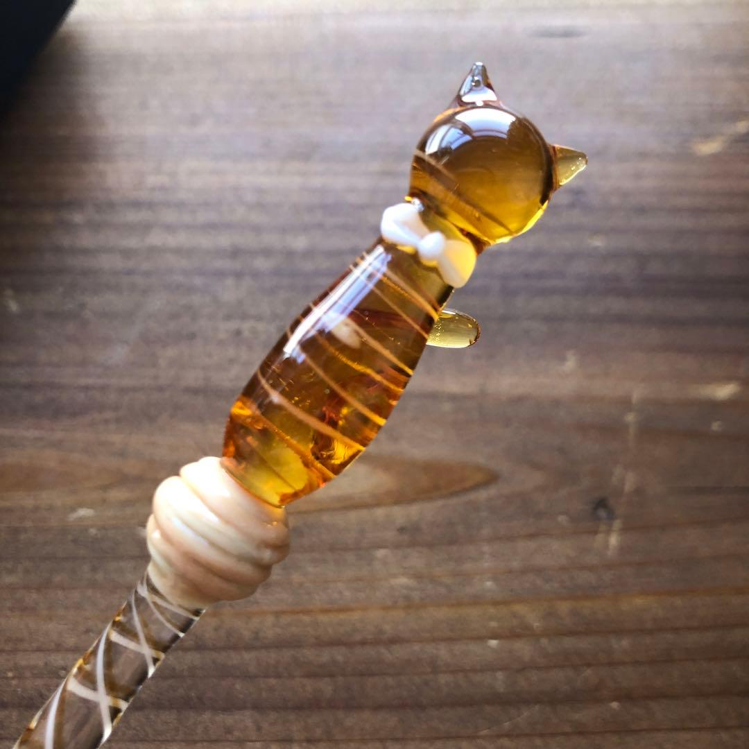 茶トラ猫　ガラスペン グラスカオリア　glasskaoria 専用ケース付き