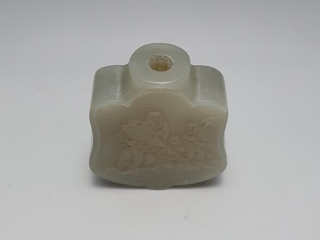 天然玉製 陽刻 仙人文 鼻煙壺 明清時代 高さ約5.5cm