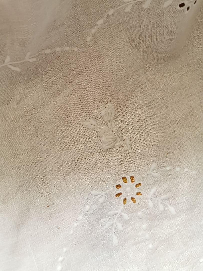 アンティーク カットワーク ニードルポイントローズ 薔薇 花刺繍リネン大判クロス