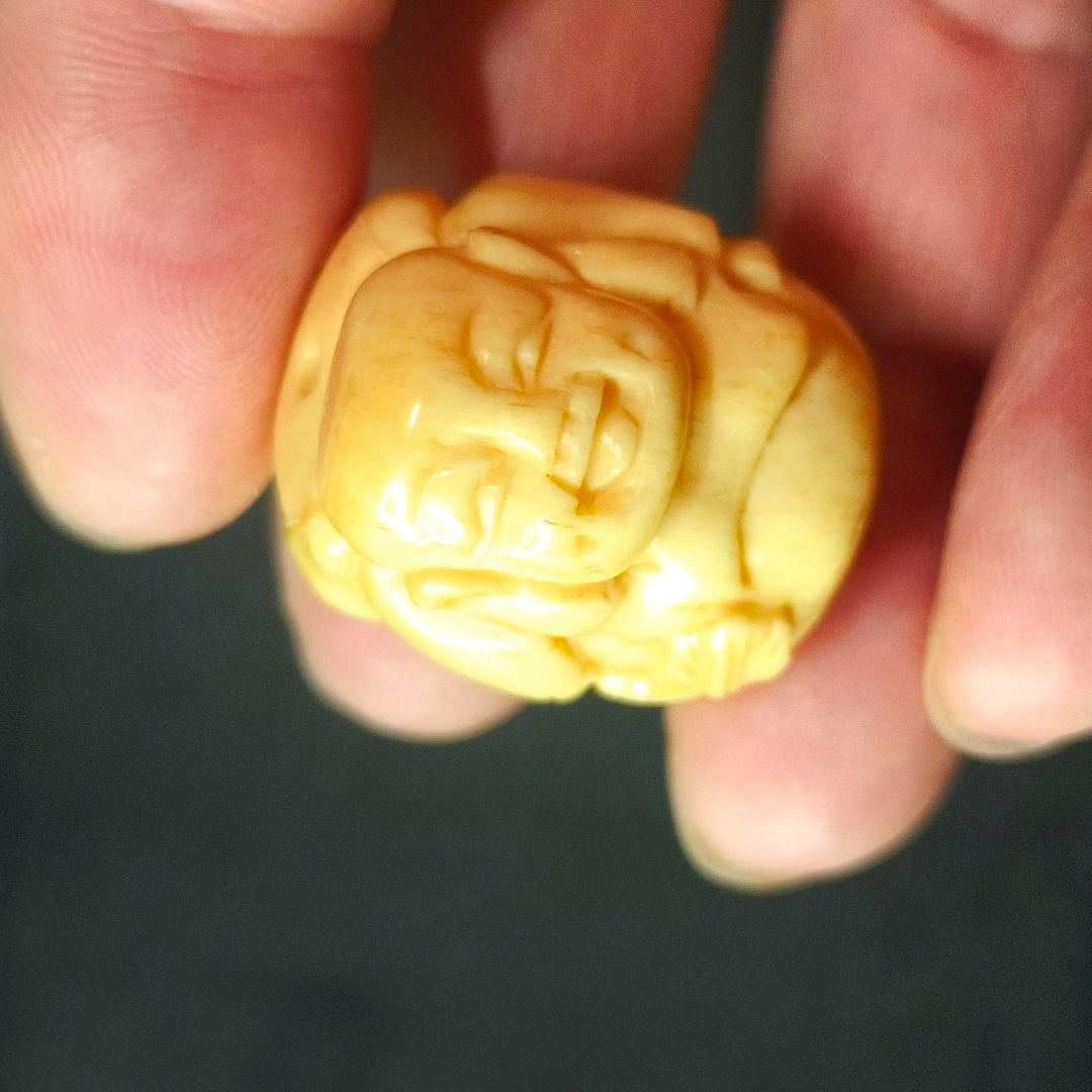 江戸骨董 根付 布袋様 無銘 縞模様彫刻か 貴重材 時代物 蒐集家放出古美術美品