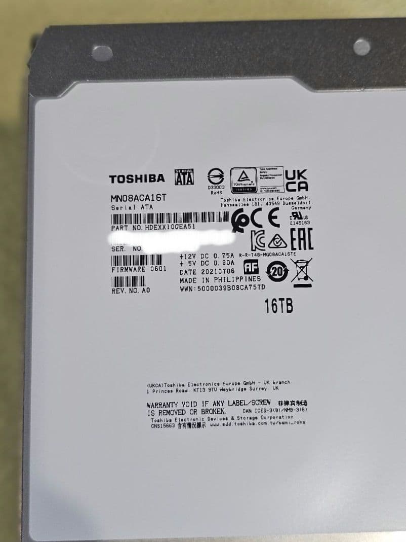 東芝　16TB HDD MN08ACA16T 未使用品