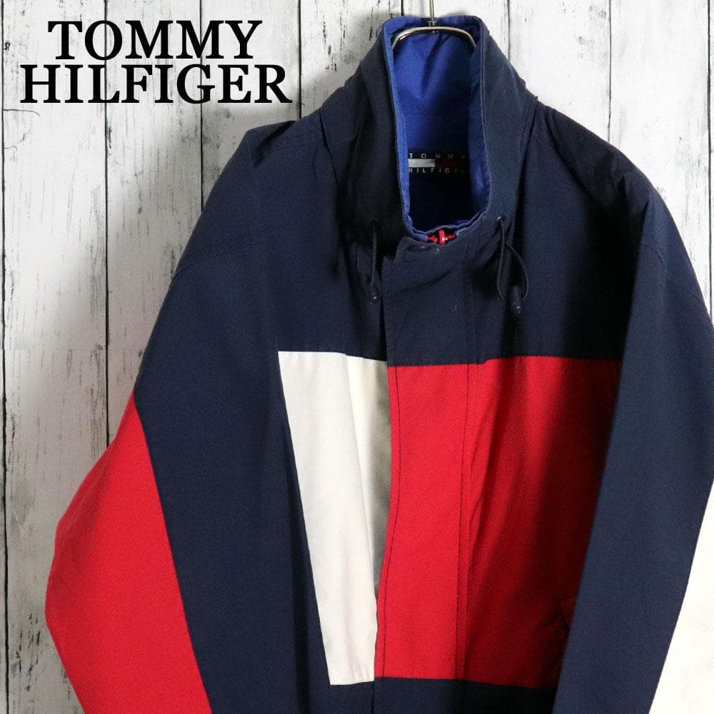 希少！９０s トミーヒルフィガー 背中ロゴ刺繍リバーシブルナイロンジャケット