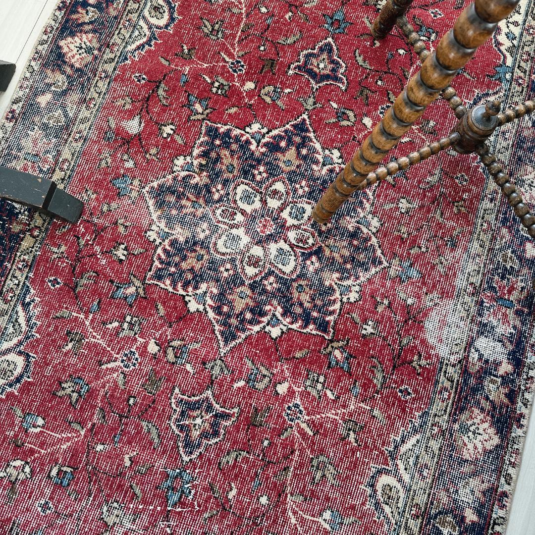 トルコ ヴィンテージラグ A126 ダークレッド ネイビー ターコイズブルー