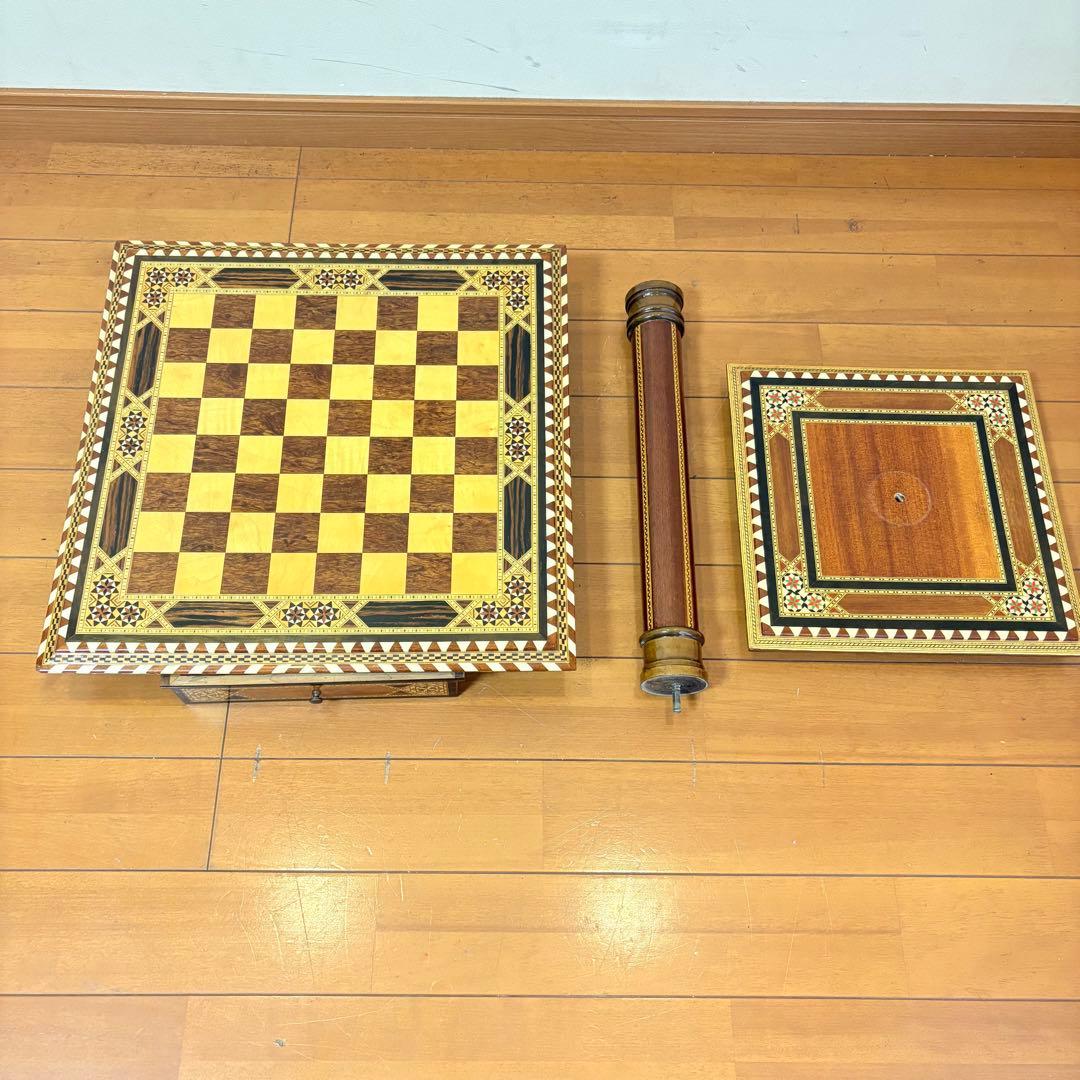 【希少レトロ・駒付属】アンティーク調 インテリア チェステーブル＆駒セット