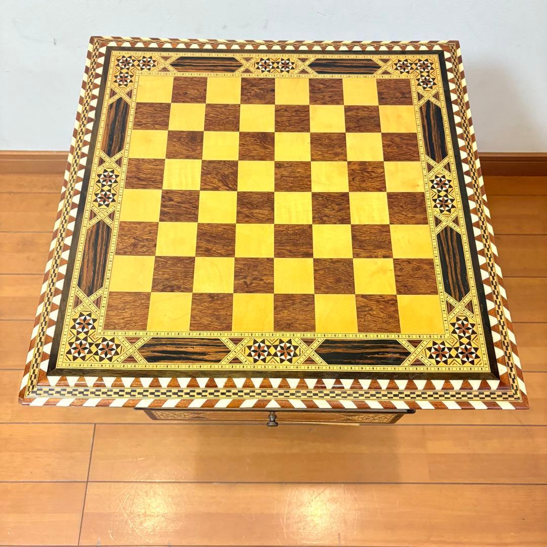 【希少レトロ・駒付属】アンティーク調 インテリア チェステーブル＆駒セット