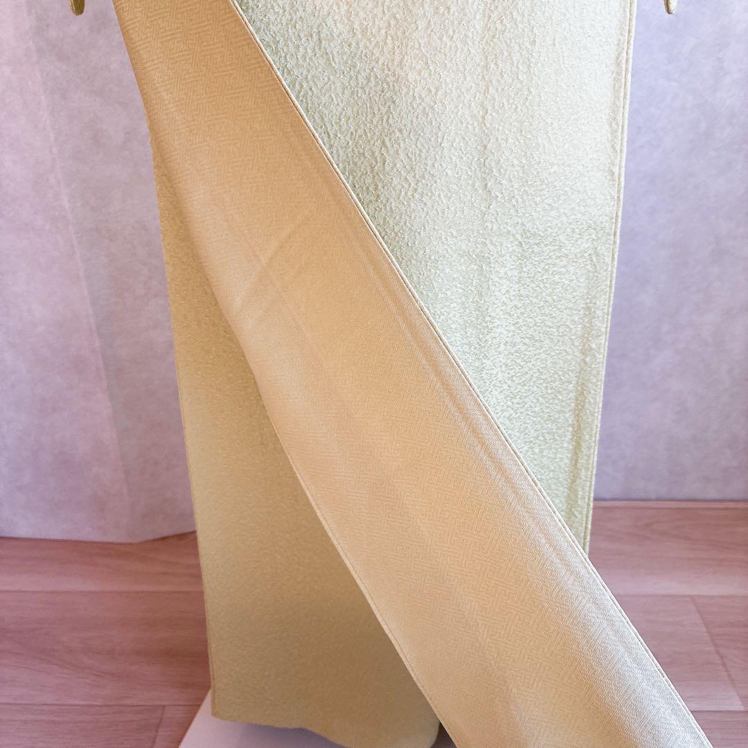 色無地　フルセット　着物　正絹　ロング丈　比翼仕立　グリーン系　瑞寶　落款　G7