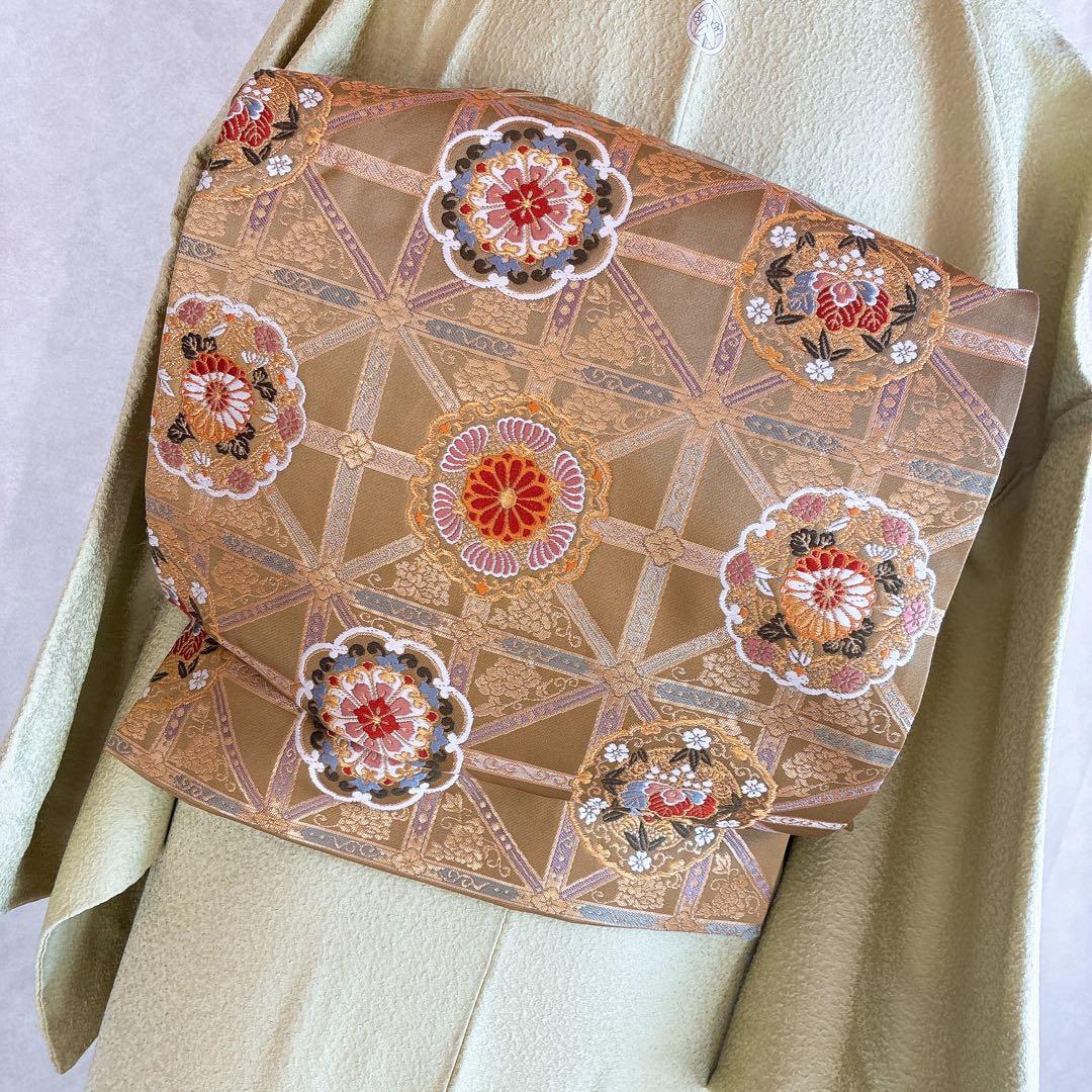 色無地　フルセット　着物　正絹　ロング丈　比翼仕立　グリーン系　瑞寶　落款　G7