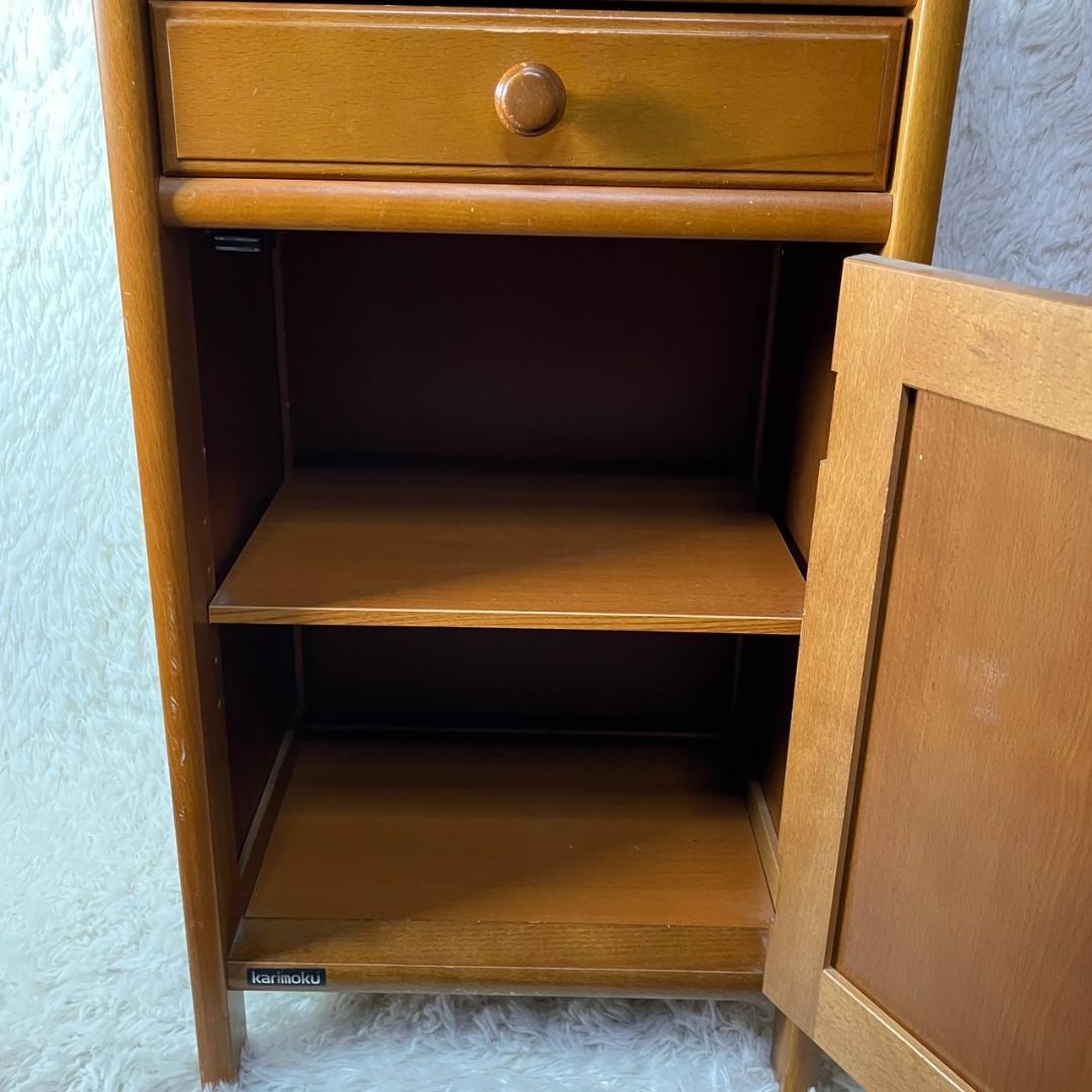 美品 オールドカリモク KARIMOKU 電話台 棚 フリーラック ラタン 籐