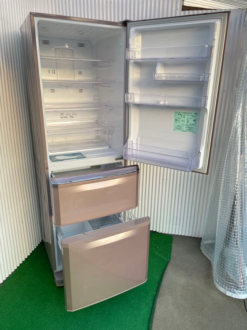 918三菱 おしゃれピンク 3ドア冷蔵庫 370L 自動製氷機能付き 静音 国産