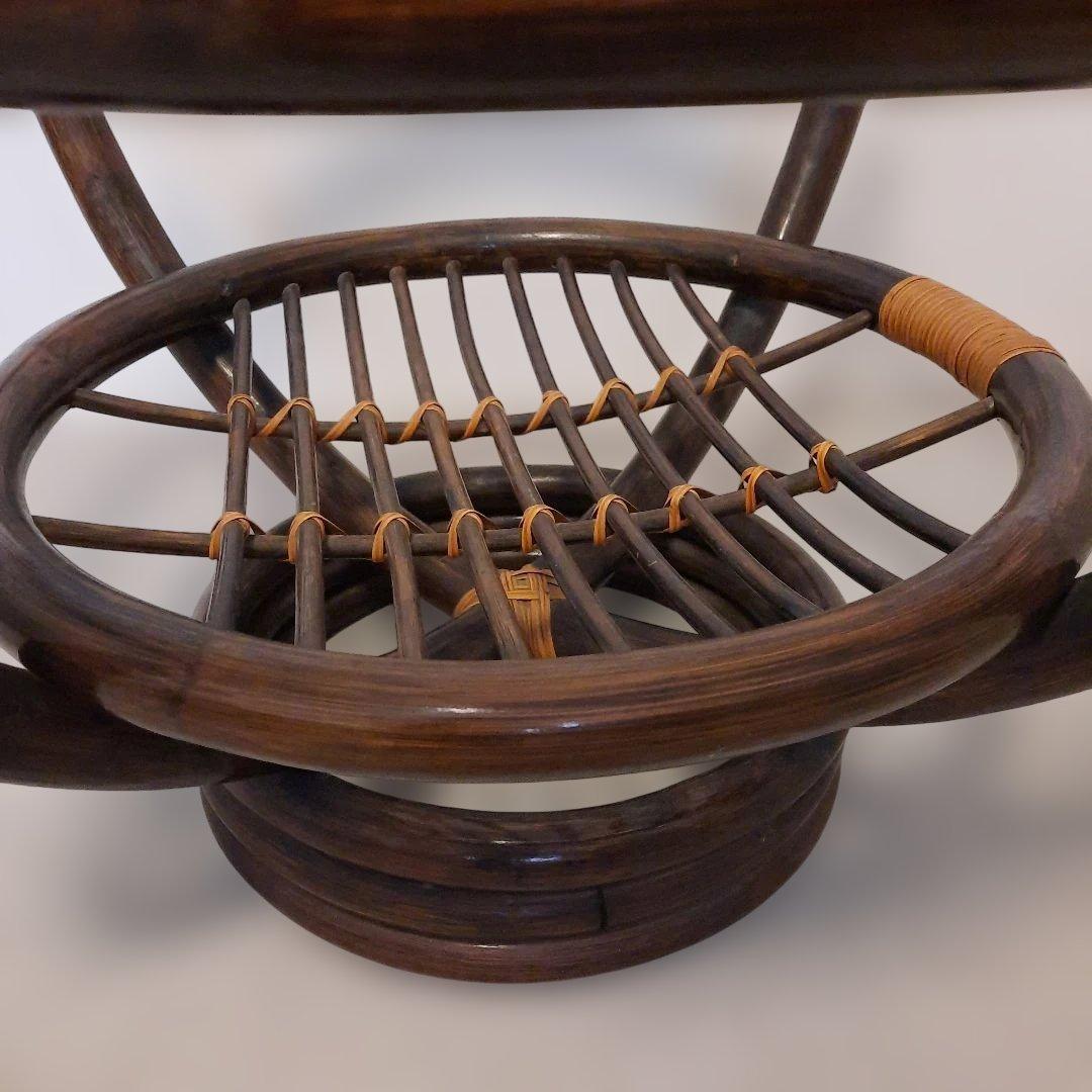 ガラステーブル ラタン 籘 サイドテーブル 円形 ガラス天板