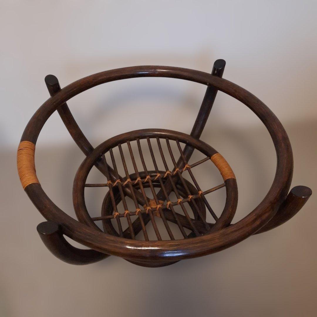 ガラステーブル ラタン 籘 サイドテーブル 円形 ガラス天板