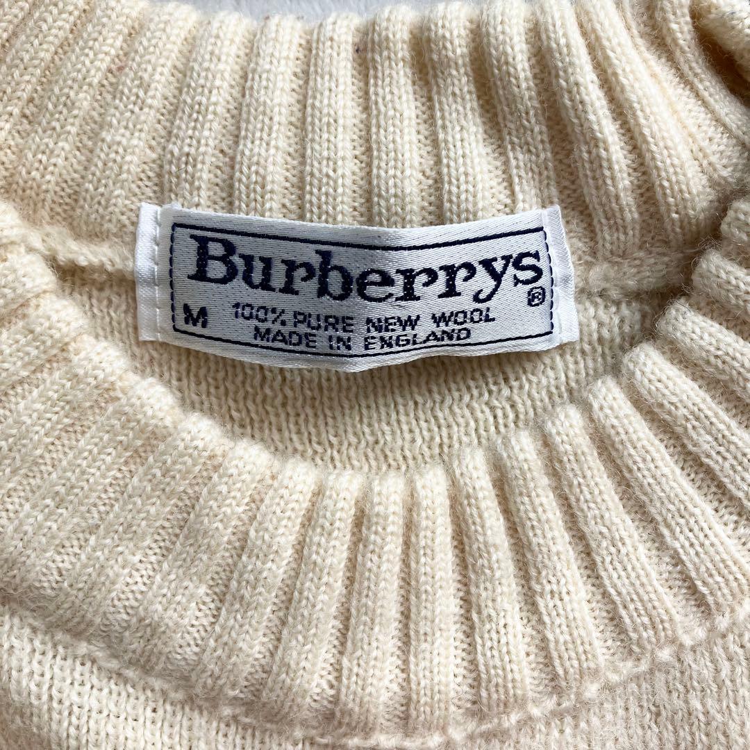 【美品】バーバリー ショルダー エルボーパッチ 長袖ニット 90s アイボリー