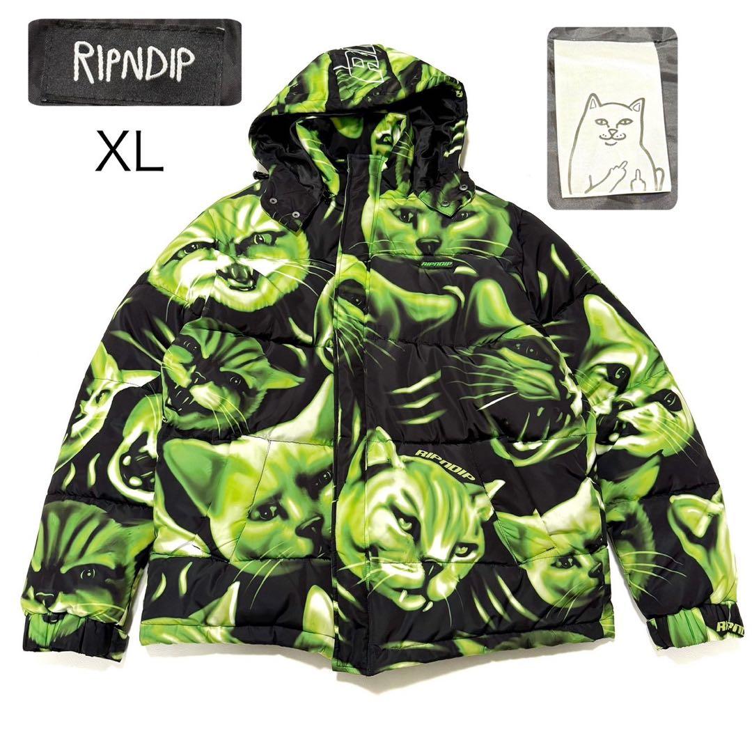 【美品】 RIPNDIP リップンディップ 総柄 フーデッド 中綿ジャケット
