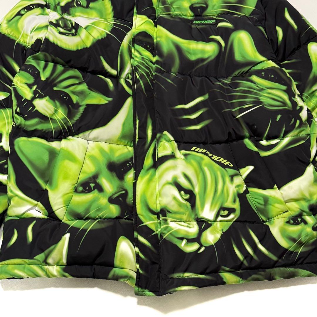 【美品】 RIPNDIP リップンディップ 総柄 フーデッド 中綿ジャケット