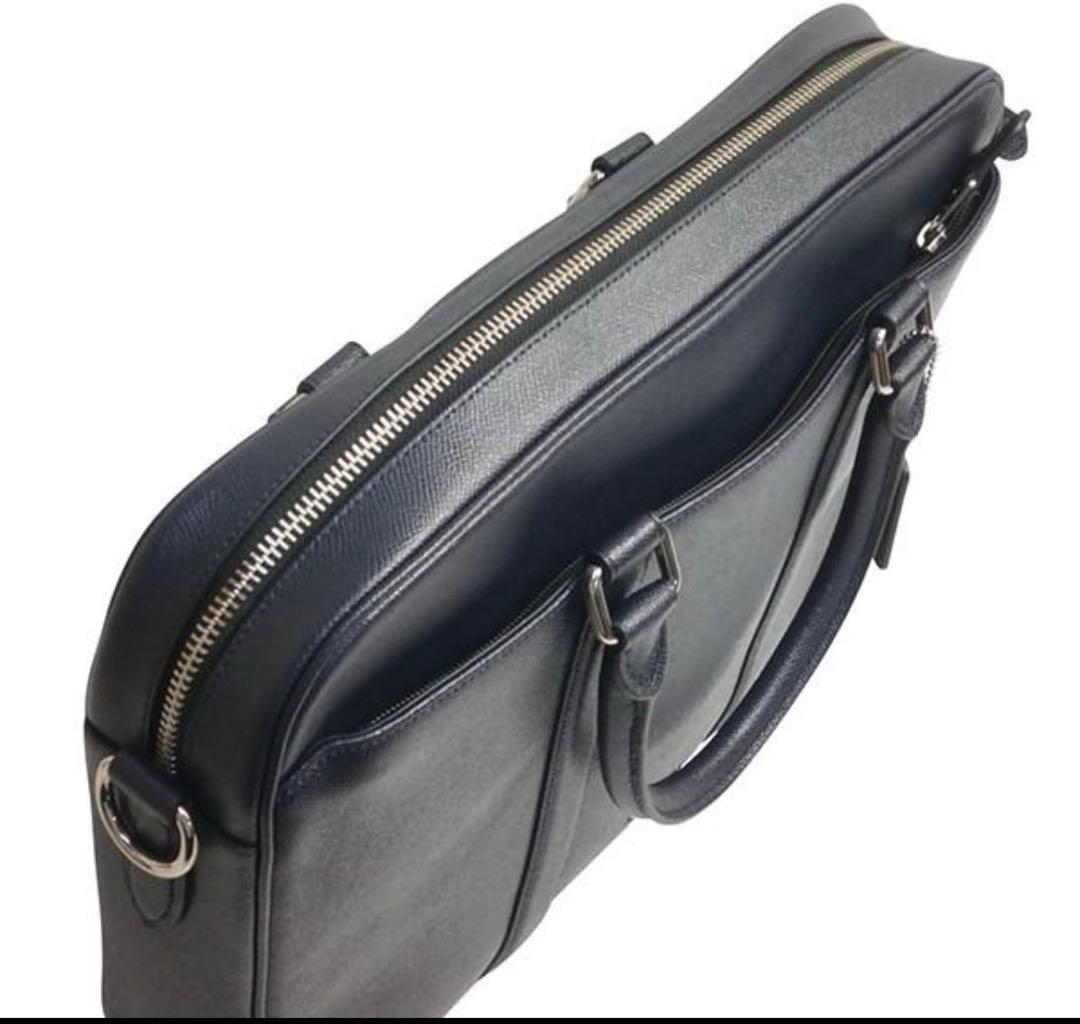 COACH コーチ ダークブルー レザー ビジネスバッグ