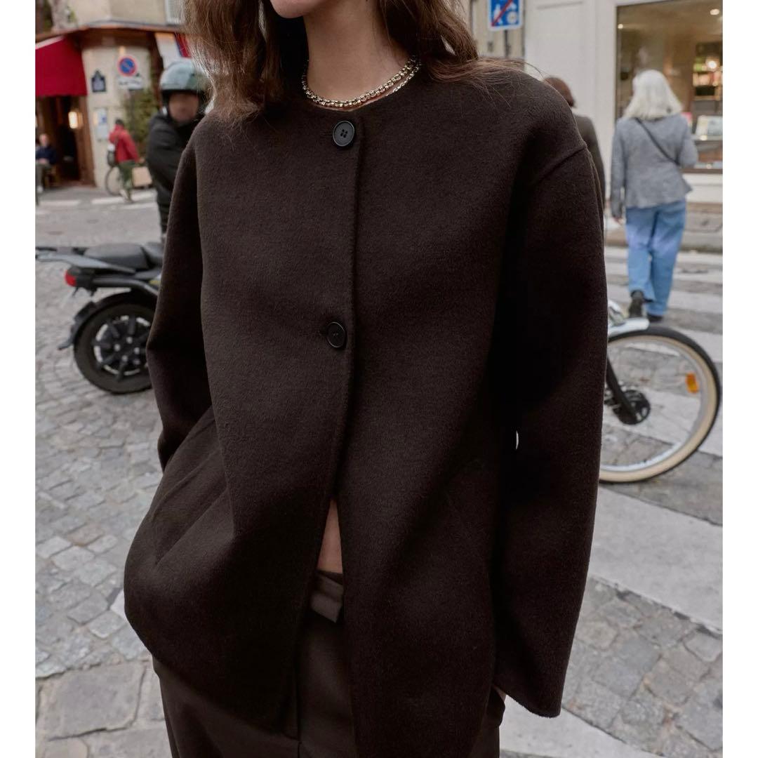 ZARA ウールショートスカーフコート Sサイズ 新品タグつき ブラウン